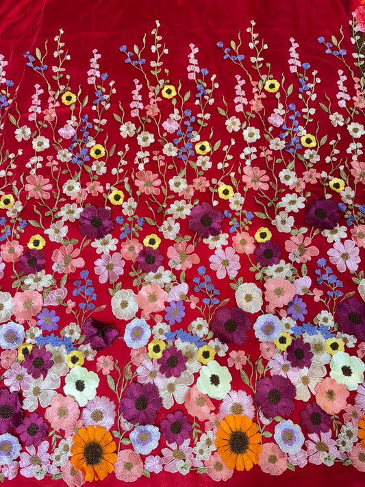 Midnight Bloom 3D Floral Appliqué Net  width 60