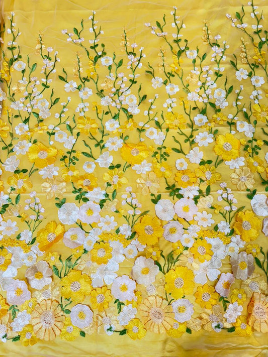 Midnight Bloom 3D Floral Appliqué Net  width 60