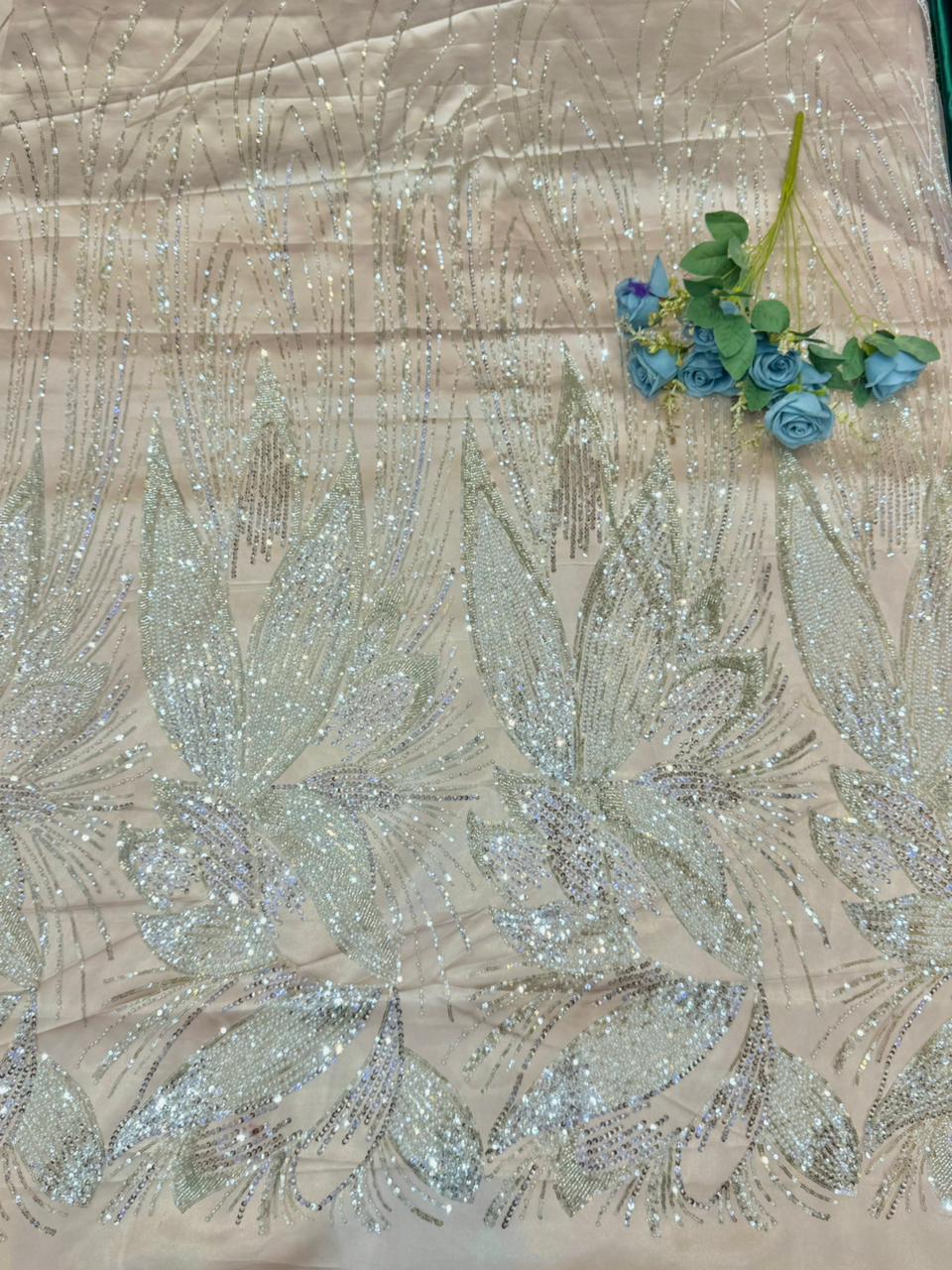 Luxury Dream Petals Glitter Mesh Fabric width60