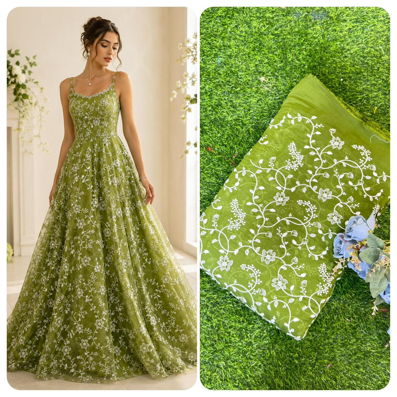 Summer Bloom Embroidered Pashmina Silk width 44