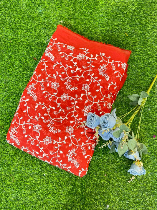 Summer Bloom Embroidered Pashmina Silk width 44