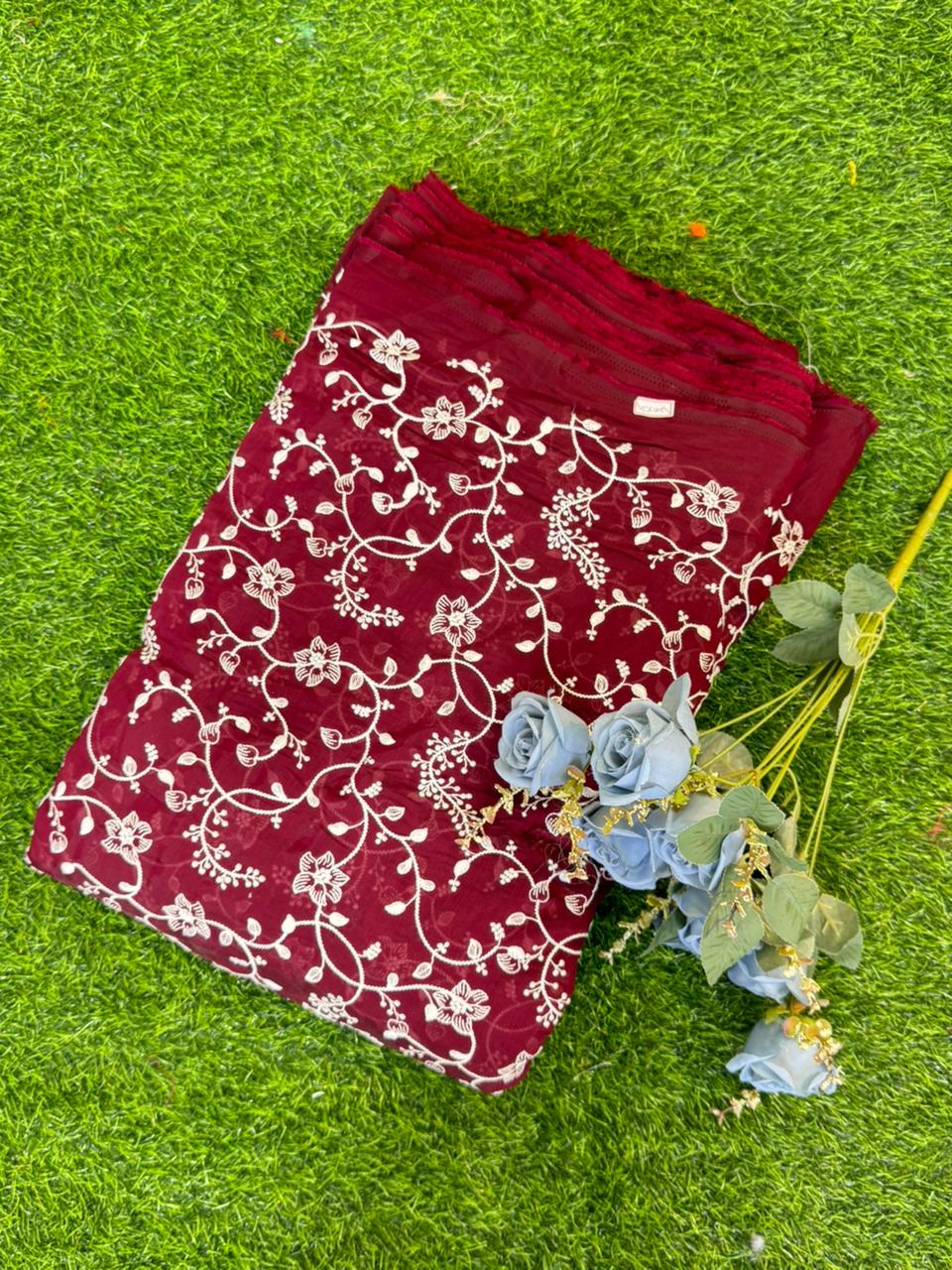 Summer Bloom Embroidered Pashmina Silk width 44