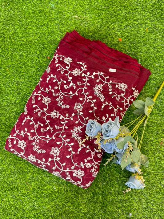 Summer Bloom Embroidered Pashmina Silk width 44