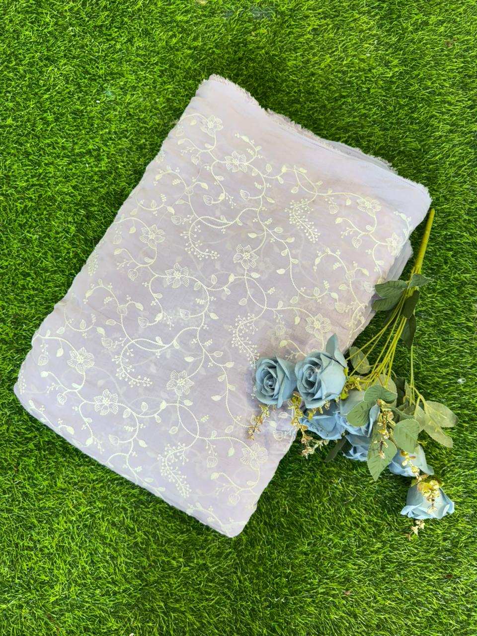 Summer Bloom Embroidered Pashmina Silk width 44