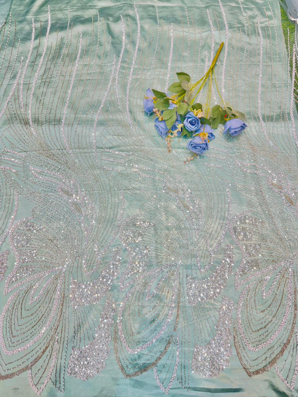 Luxury Dream Petals Glitter Mesh Fabric width60