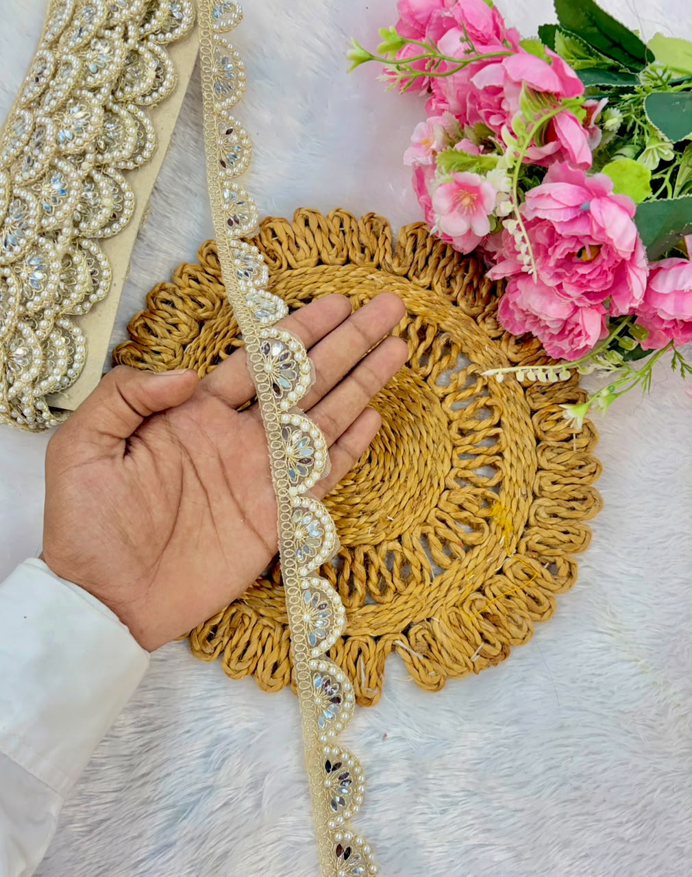 Exclusive Mirror pearl Lace border pack of 9metrr