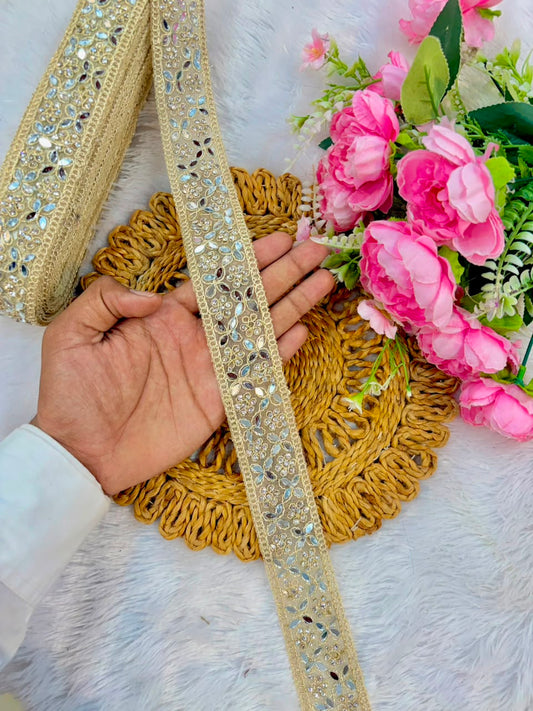 Exclusive stone Mirror Lace border pack of 9metr