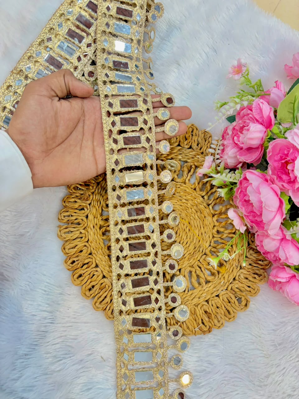 Exclusive Mirror Lace border pack of 9metrr 4 inch mirror