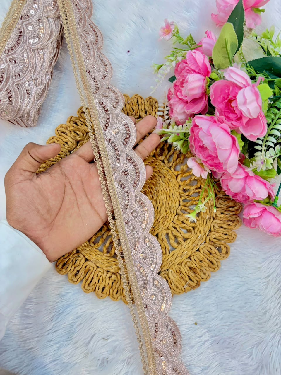 Exclusive rose gold  Lace border pack of 9metrr