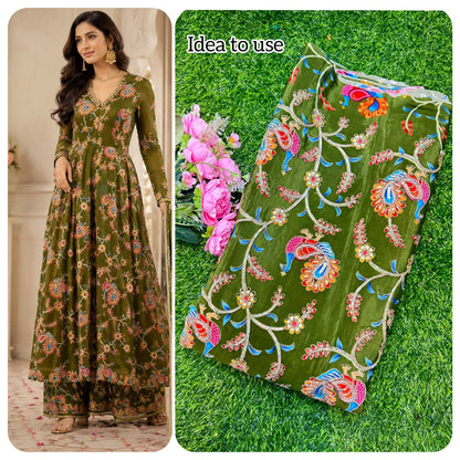 Premium Pure Natural Crêpe Fabric – Floral Embroidered Collection width 44