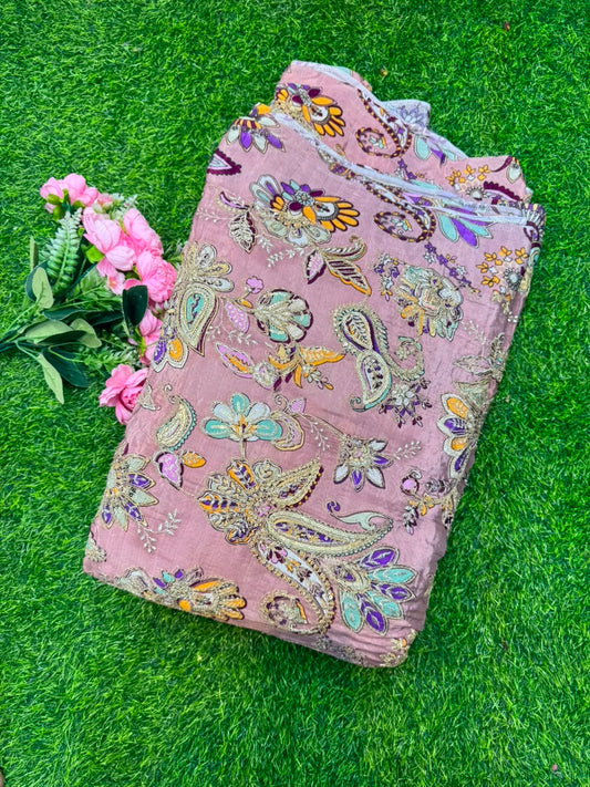 Premium Pure Natural Crêpe Fabric – Floral Embroidered Collection width 44