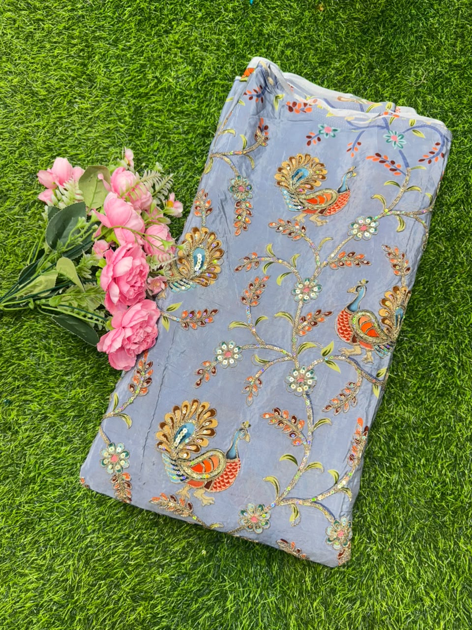 Premium Pure Natural Crêpe Fabric – Floral Embroidered Collection width 44