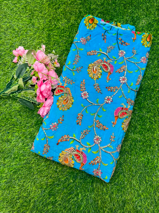 Premium Pure Natural Crêpe Fabric – Floral Embroidered Collection width 44