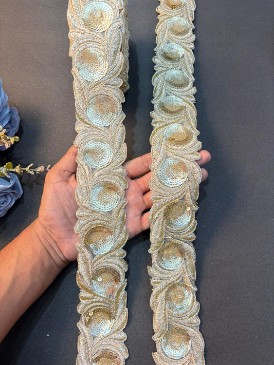 Heavy Golden Sequin Work Lace Border for Saree & Lehenga 2inch  Price 649/-  ( Pack of 9 metr roll)