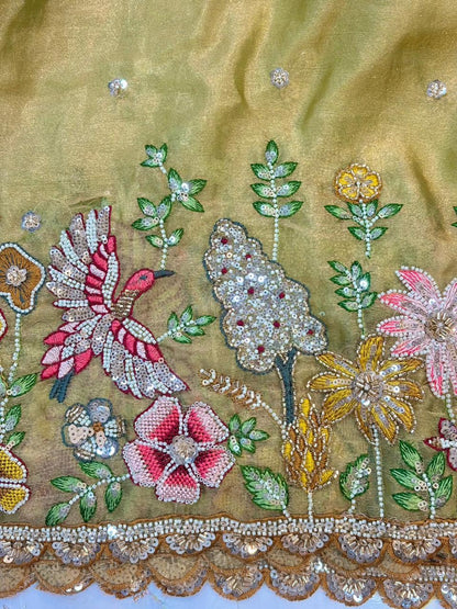 Tissue Embroidered Fabric soft lite weight  Garden Glass width 44 bride 👰