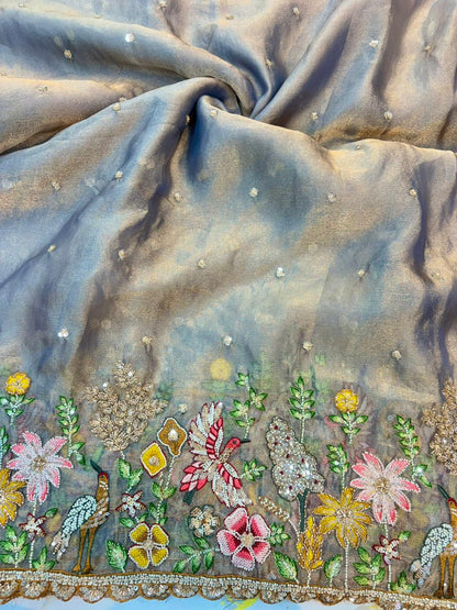 Tissue Embroidered Fabric soft lite weight  Garden Glass width 44 bride 👰