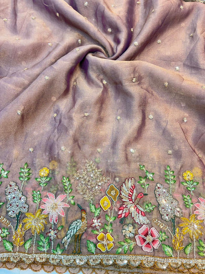 Tissue Embroidered Fabric soft lite weight  Garden Glass width 44 bride 👰