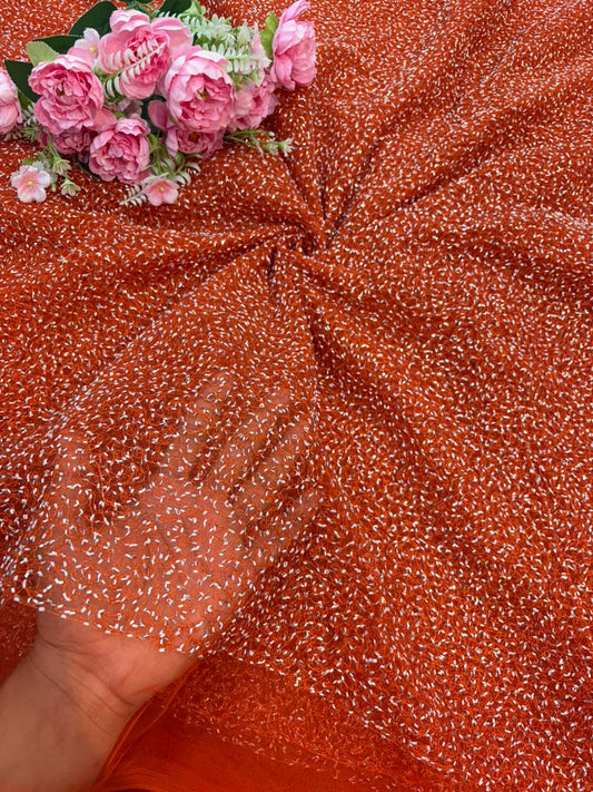 Radiant Ember Glitter Net Fabric – 44” Width