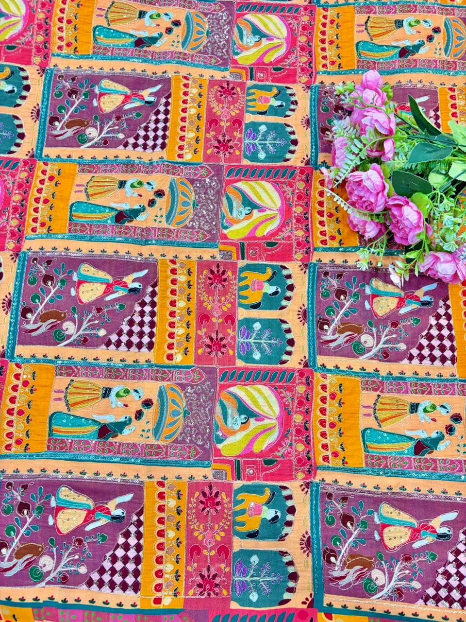 Trending ♥️Royal Heritage Story Print Crepe Fabric width 44