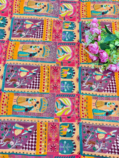 Trending ♥️Royal Heritage Story Print Crepe Fabric width 44
