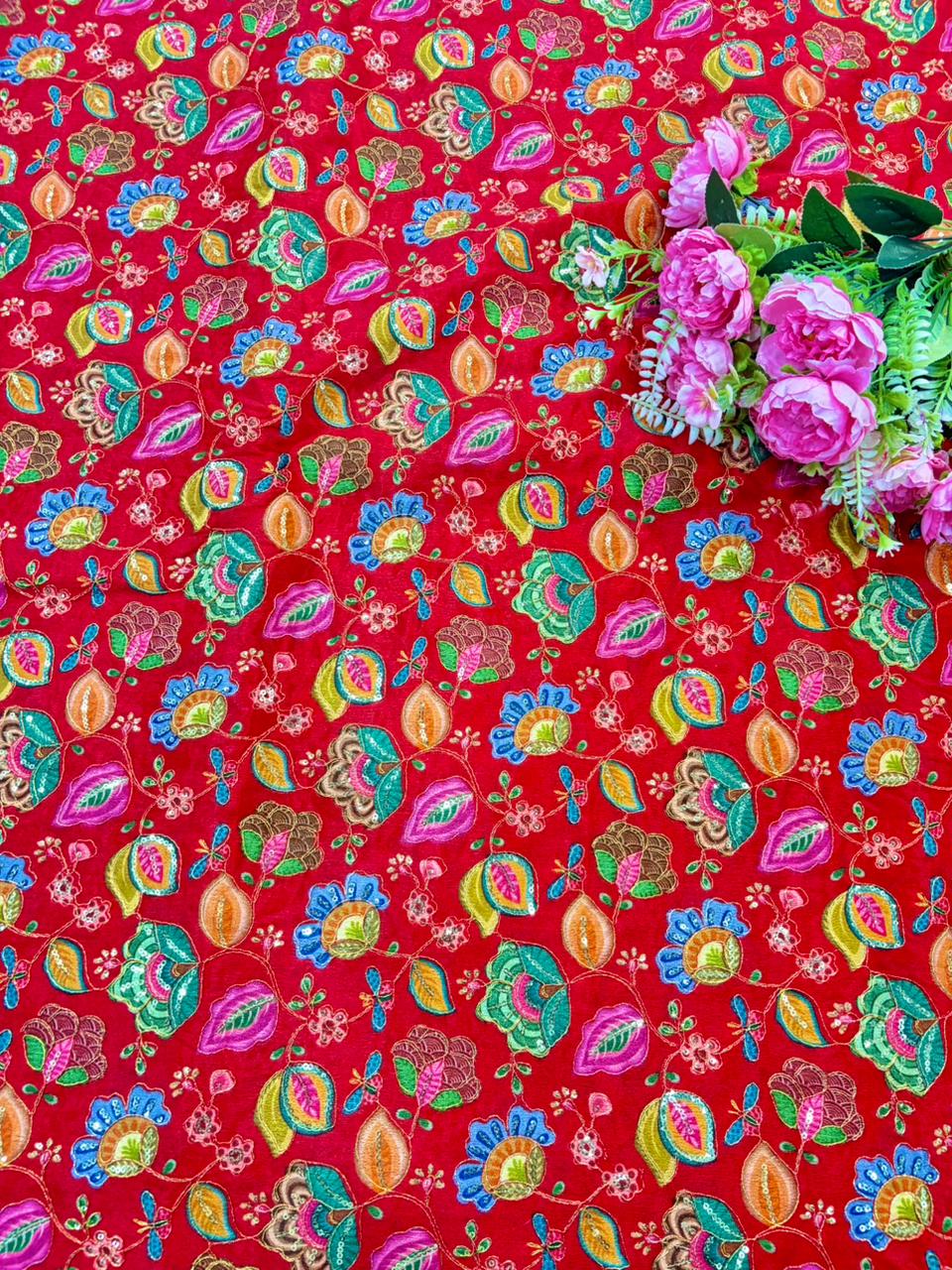 Trending flower desing♥️😍Royal Heritage Story Print Crepe Fabric width 44