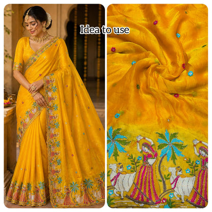 Rajwadi Padmini Heritage Beaded Pandi Fabric – width 44” Luxury Saree/Lehenga Textile”