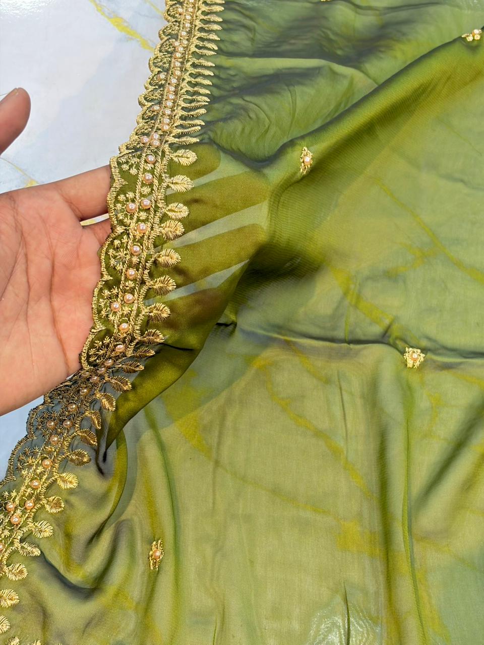 Regal Rangoli Silk Dupatta with Handcrafted Pearl & Zari Border (2.75M)