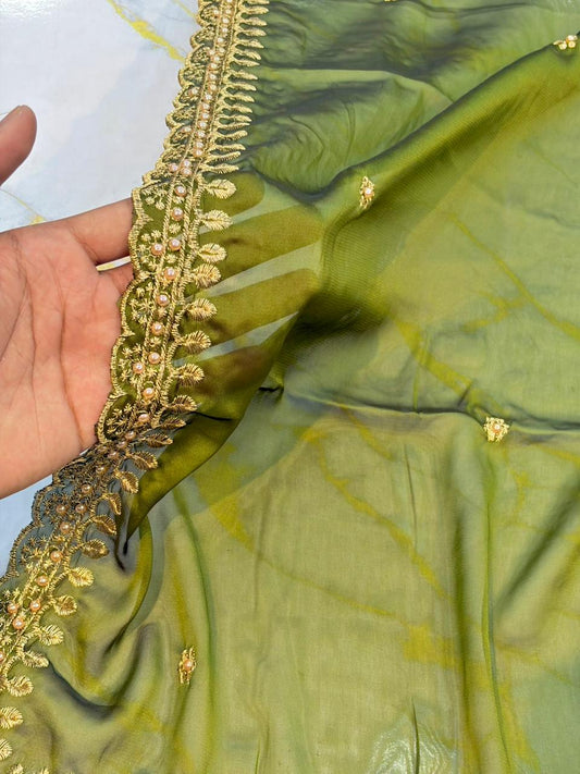 Regal Rangoli Silk Dupatta with Handcrafted Pearl & Zari Border (2.75M)
