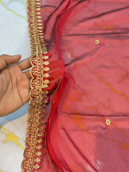 Regal Rangoli Silk Dupatta with Handcrafted Pearl & Zari Border (2.75M)