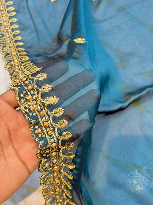 Regal Rangoli Silk Dupatta with Handcrafted Pearl & Zari Border (2.75M)