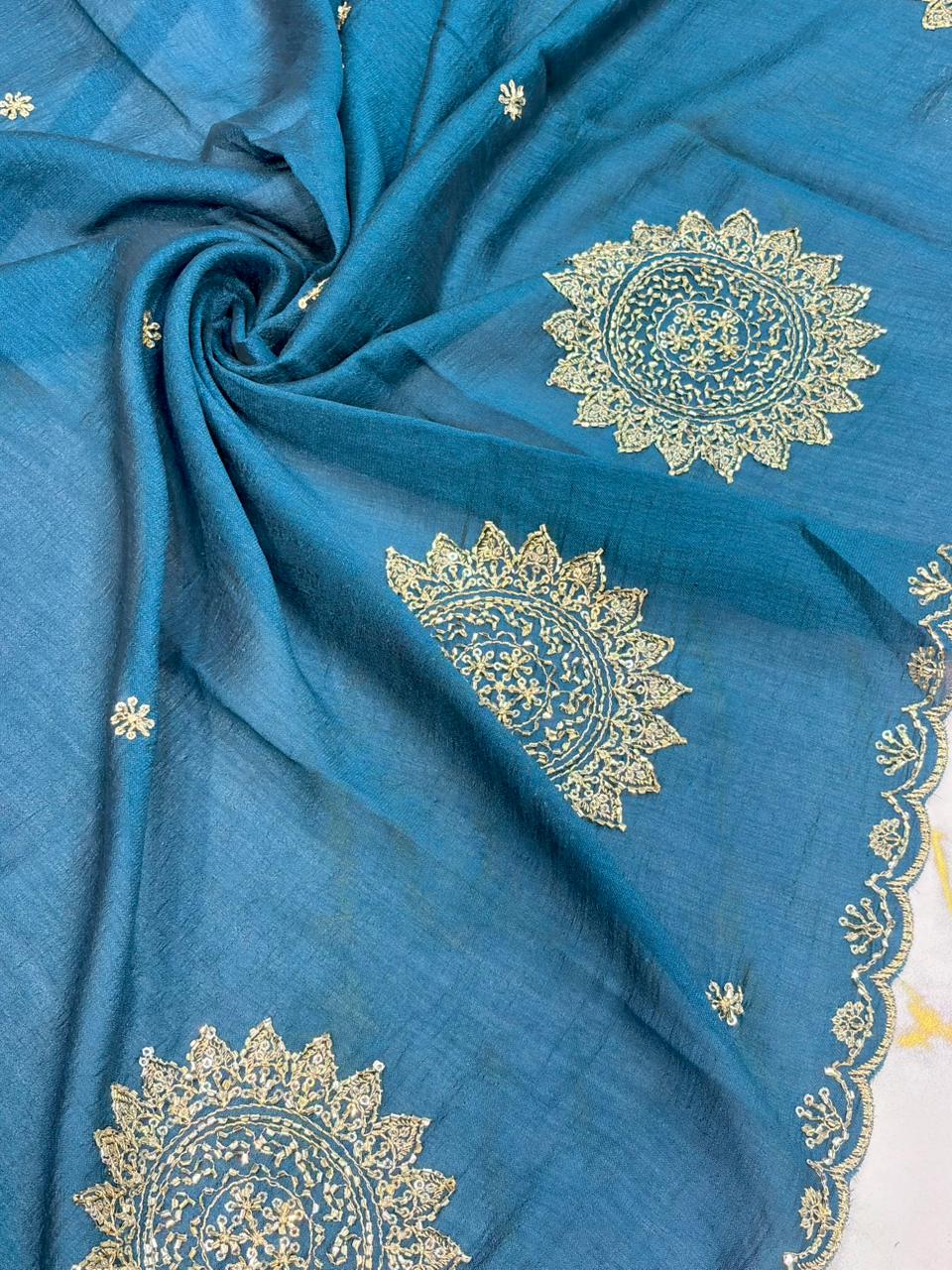 Vichitra Silk Dupatta with Grand Mandala Embroidery & Scalloped beats work Borders (2.75M