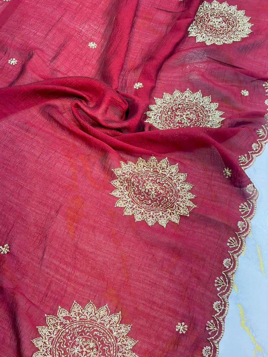 Vichitra Silk Dupatta with Grand Mandala Embroidery & Scalloped beats work Borders (2.75M