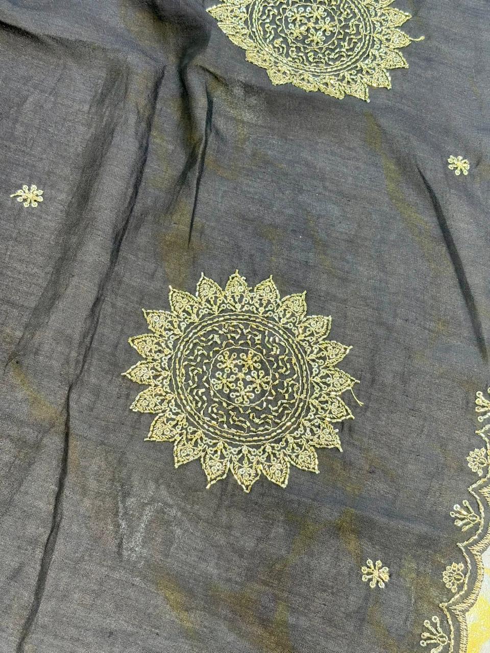 Vichitra Silk Dupatta with Grand Mandala Embroidery & Scalloped beats work Borders (2.75M