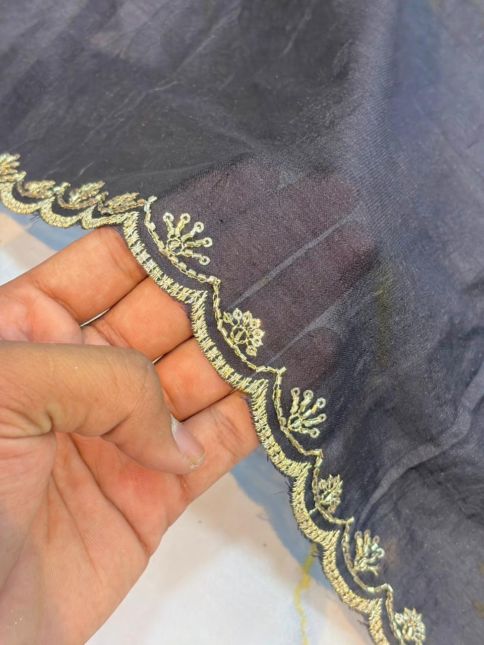 Vichitra Silk Dupatta with Grand Mandala Embroidery & Scalloped beats work Borders (2.75M