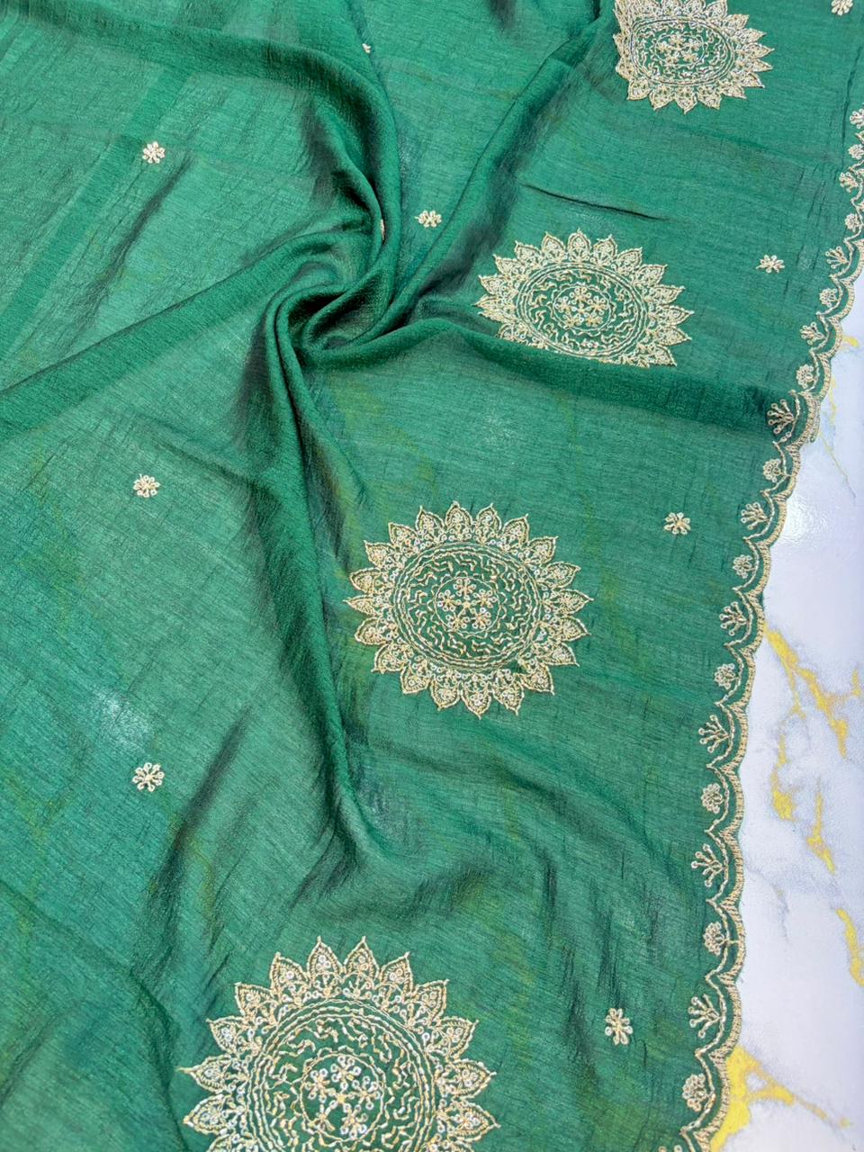 Vichitra Silk Dupatta with Grand Mandala Embroidery & Scalloped beats work Borders (2.75M