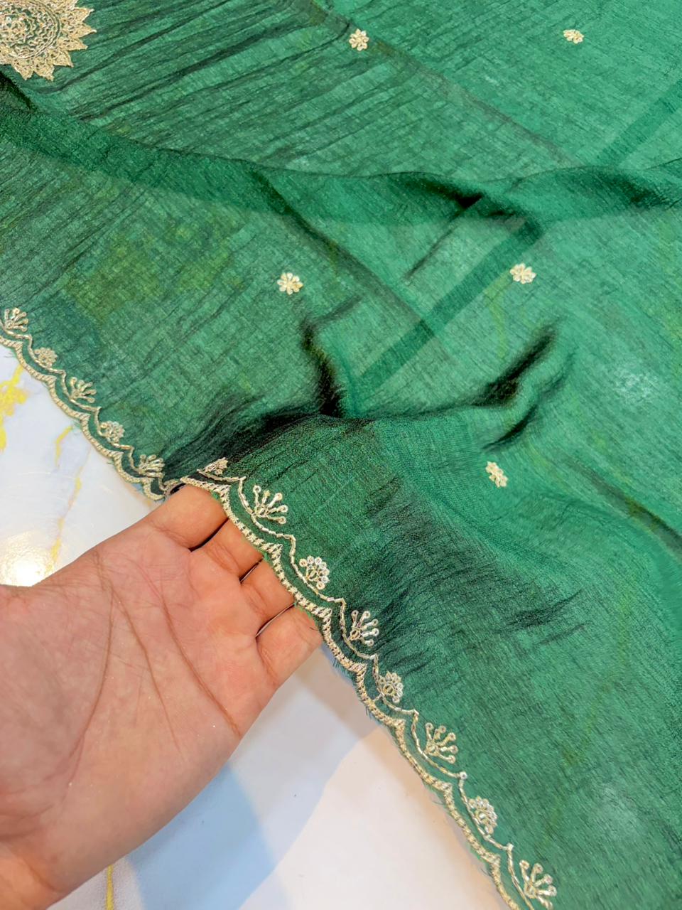 Vichitra Silk Dupatta with Grand Mandala Embroidery & Scalloped beats work Borders (2.75M