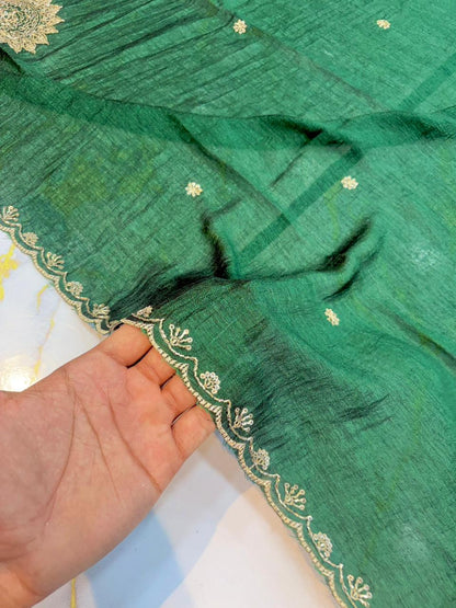 Vichitra Silk Dupatta with Grand Mandala Embroidery & Scalloped beats work Borders (2.75M