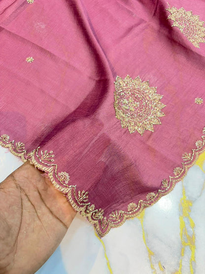 Vichitra Silk Dupatta with Grand Mandala Embroidery & Scalloped beats work Borders (2.75M