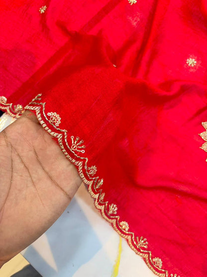 Vichitra Silk Dupatta with Grand Mandala Embroidery & Scalloped beats work Borders (2.75M