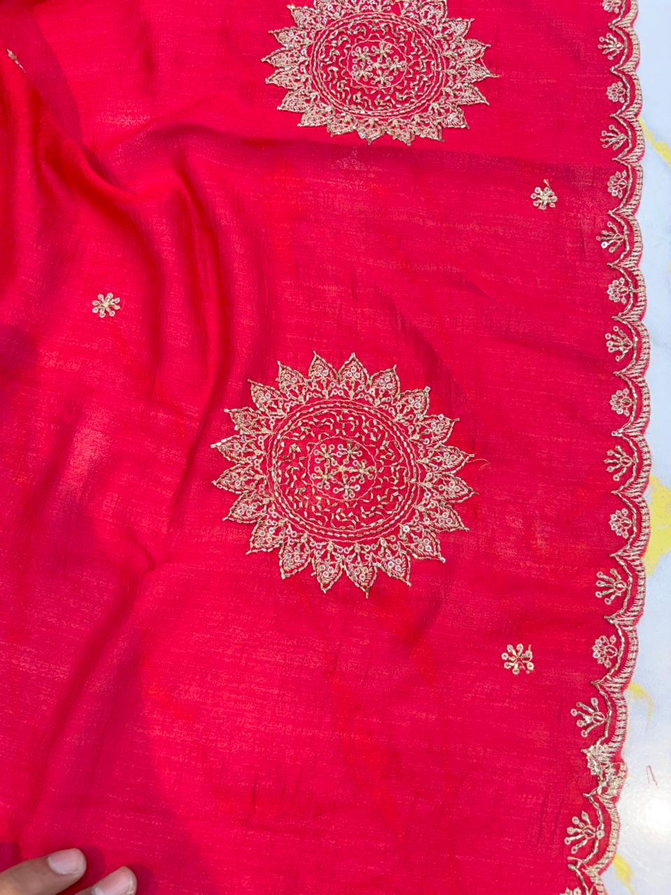 Vichitra Silk Dupatta with Grand Mandala Embroidery & Scalloped beats work Borders (2.75M