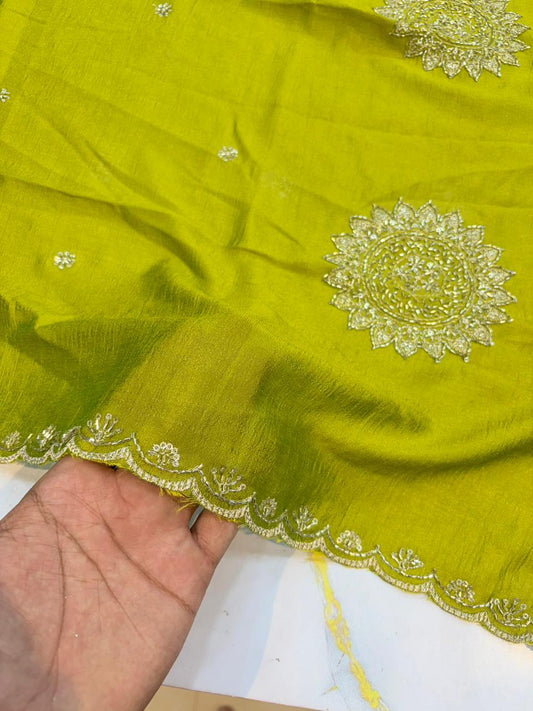 Vichitra Silk Dupatta with Grand Mandala Embroidery & Scalloped beats work Borders (2.75M