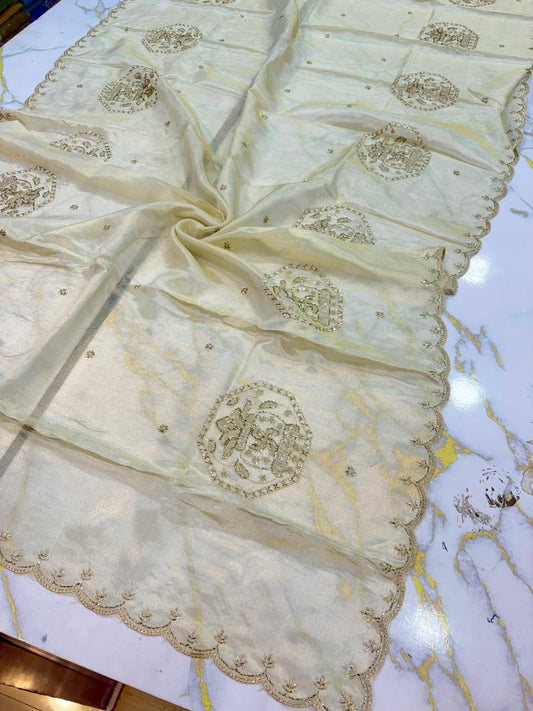 Vichitra Silk Dupatta with Grand Mandala Embroidery & Scalloped beats work Borders (2.75M