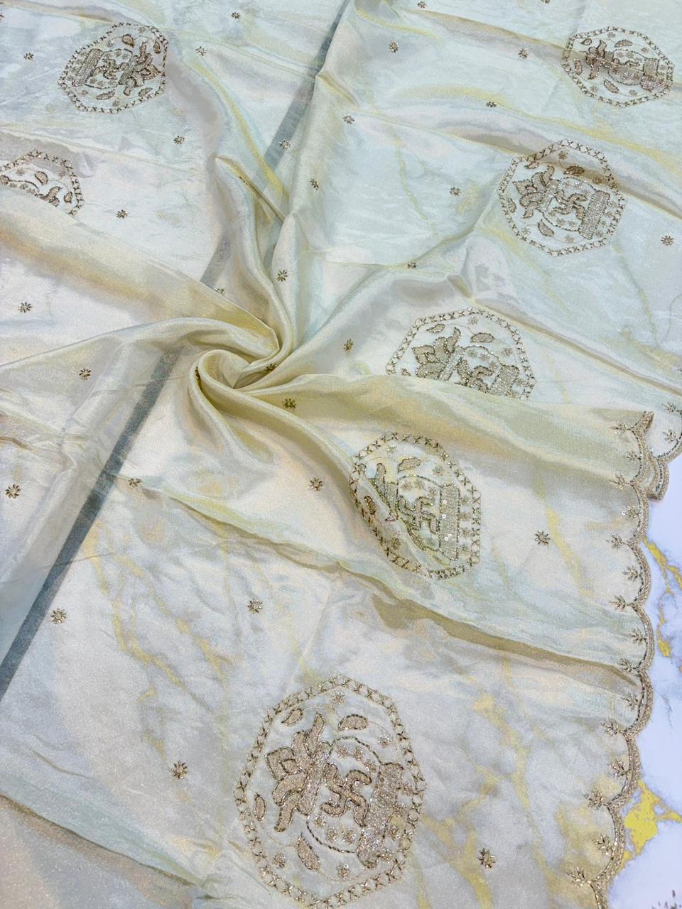 Vichitra Silk Dupatta with Grand Mandala Embroidery & Scalloped beats work Borders (2.75M