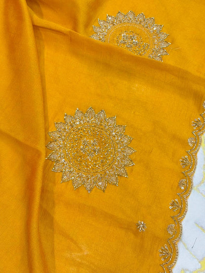 Vichitra Silk Dupatta with Grand Mandala Embroidery & Scalloped beats work Borders (2.75M