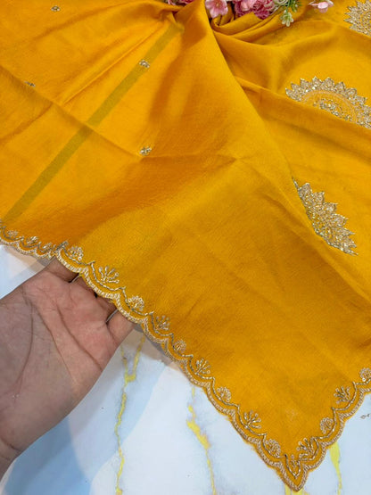 Vichitra Silk Dupatta with Grand Mandala Embroidery & Scalloped beats work Borders (2.75M