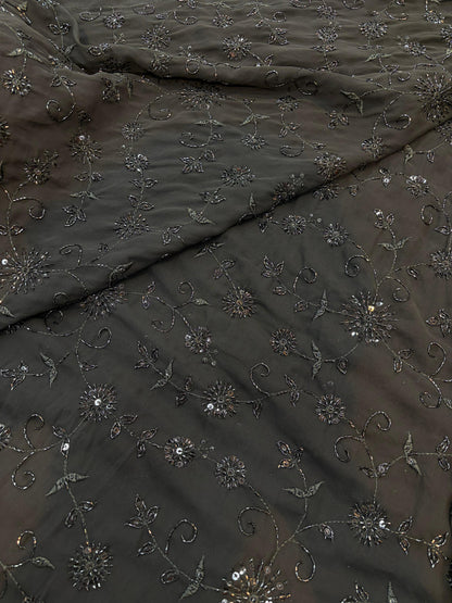 Midnight Bloom Beaded pure foog Georgette  soft structure Fabric  width 44 sare , frock , blouse and etc