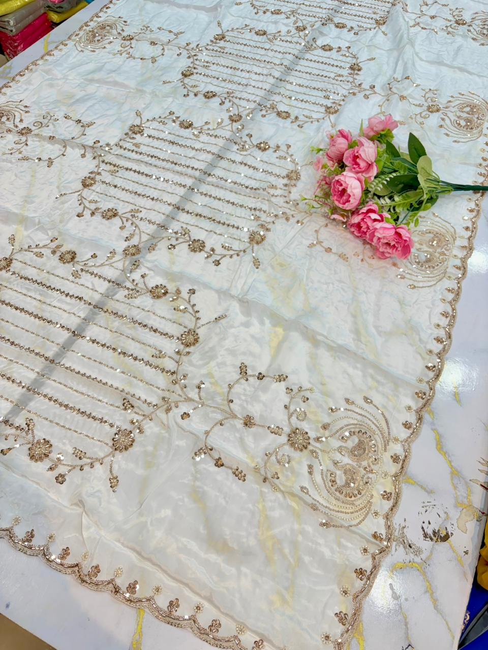 💓Celestial Heritage Dupatta 100% Premium Natural Crepe a silky-smooth touch 2.75 metrr 4 side border heavy work