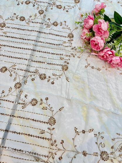 💓Celestial Heritage Dupatta 100% Premium Natural Crepe a silky-smooth touch 2.75 metrr 4 side border heavy work