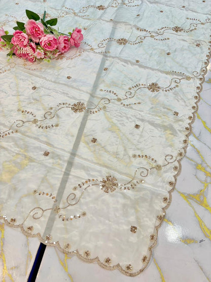 💓Celestial Heritage Dupatta 100% Premium Natural Crepe a silky-smooth touch 2.75 metrr 4 side border heavy work (Copy)