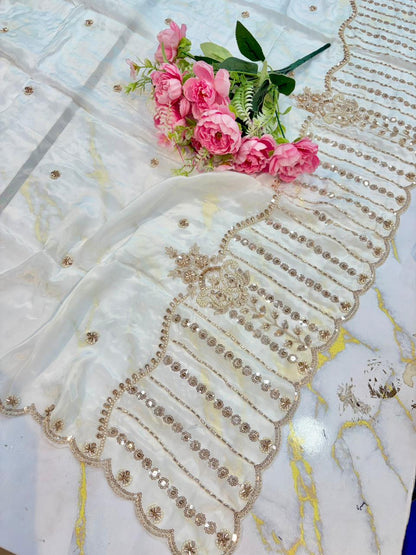 💓Celestial Heritage Dupatta 100% Premium Natural Crepe a silky-smooth touch 2.75 metrr 4 side border heavy work (Copy) (Copy)